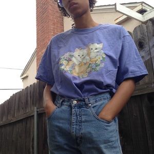 80s Vintage Purple Kittens Graphic Tee
